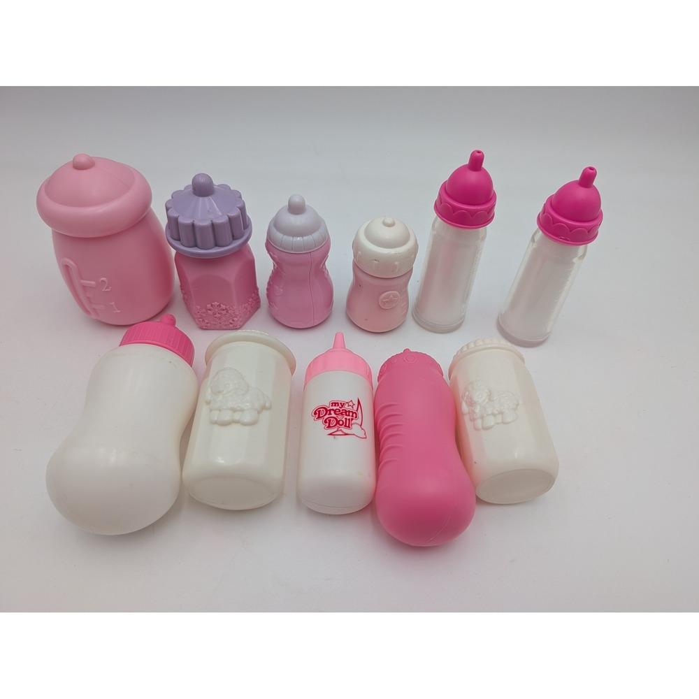 Doll Bottles Pink White Purple 11 Piece Assorted Play Lot